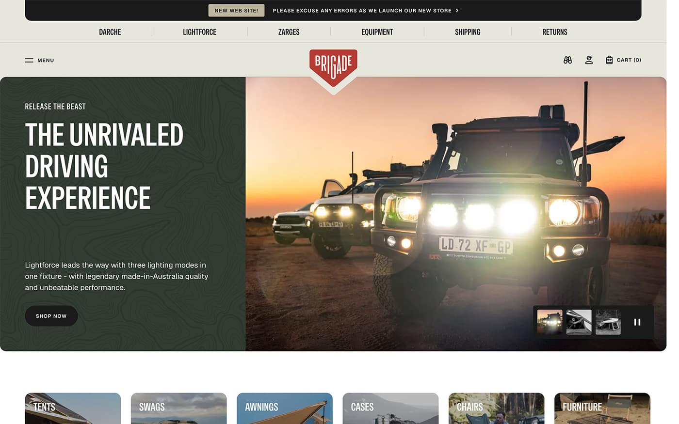 Brigade Overland Shopify homepage