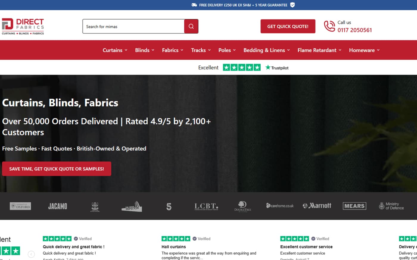 Direct Fabrics Magento homepage